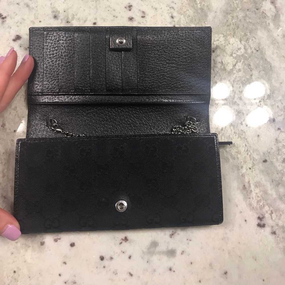 Black Gucci GG Canvas & Leather Wallet w/Chain - Picture 4 of 8
